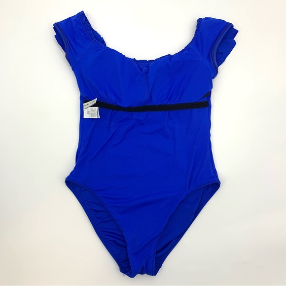 Trina Turk Key Solids Ruffle Sapphire Blue One Piece Swimsuit | Size 8 - Picture 8 of 13